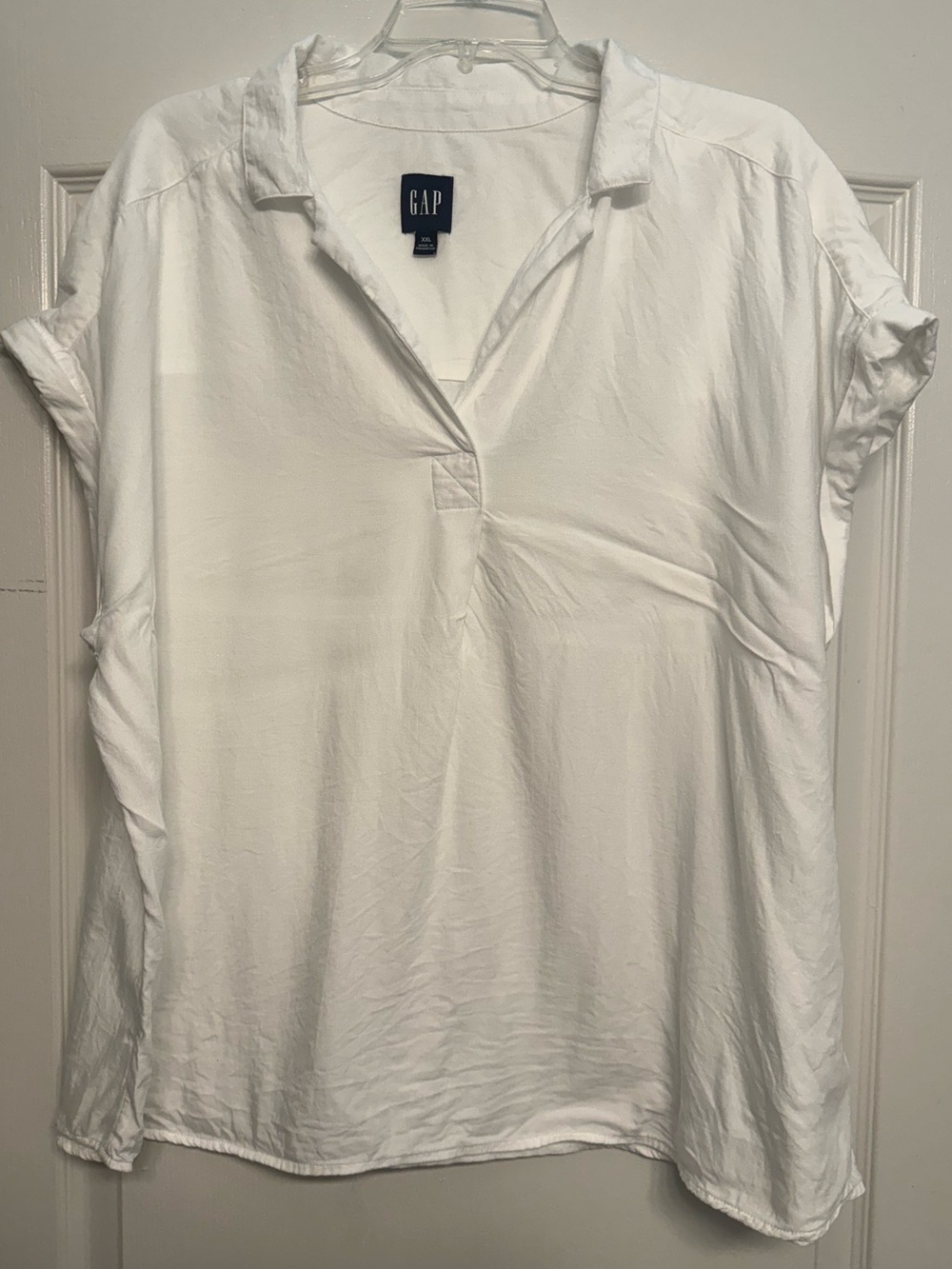 GAP White Popover Collared Blouse XXL Rayon Lyocell Short Sleeve Top